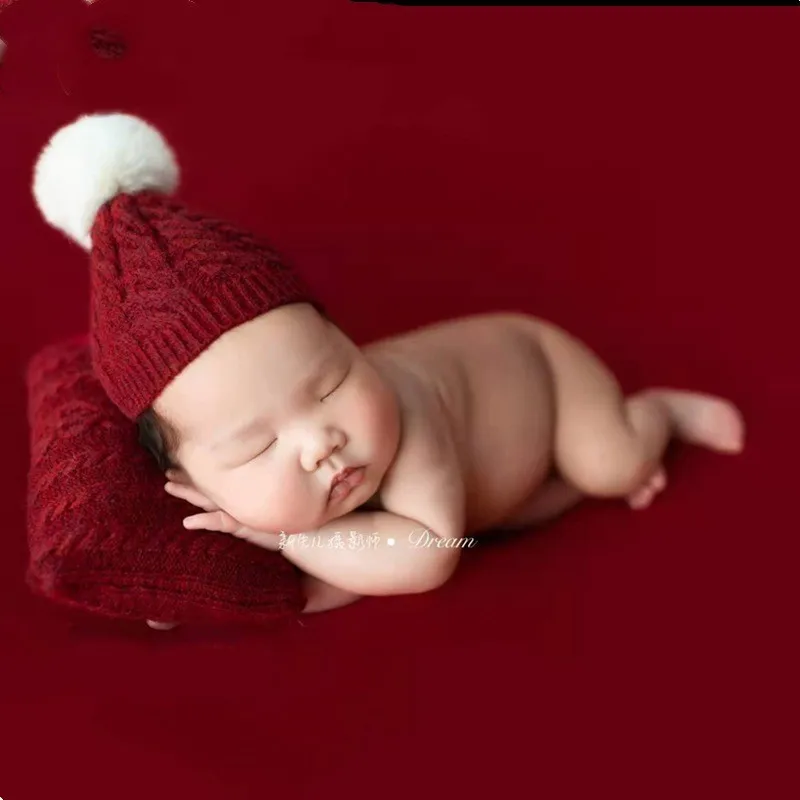 2023 newborn torção pom hat com travesseiro conjunto para adereços de fotografia, adereços de foto do bebê