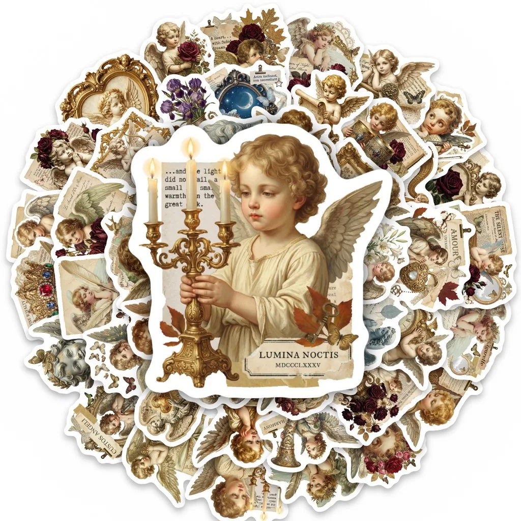 50Pcs European Classical Mythology Angel Stickers Set, Non‑Repeating Patterns, DIY Decals for Journal Collage Papery Pop Store