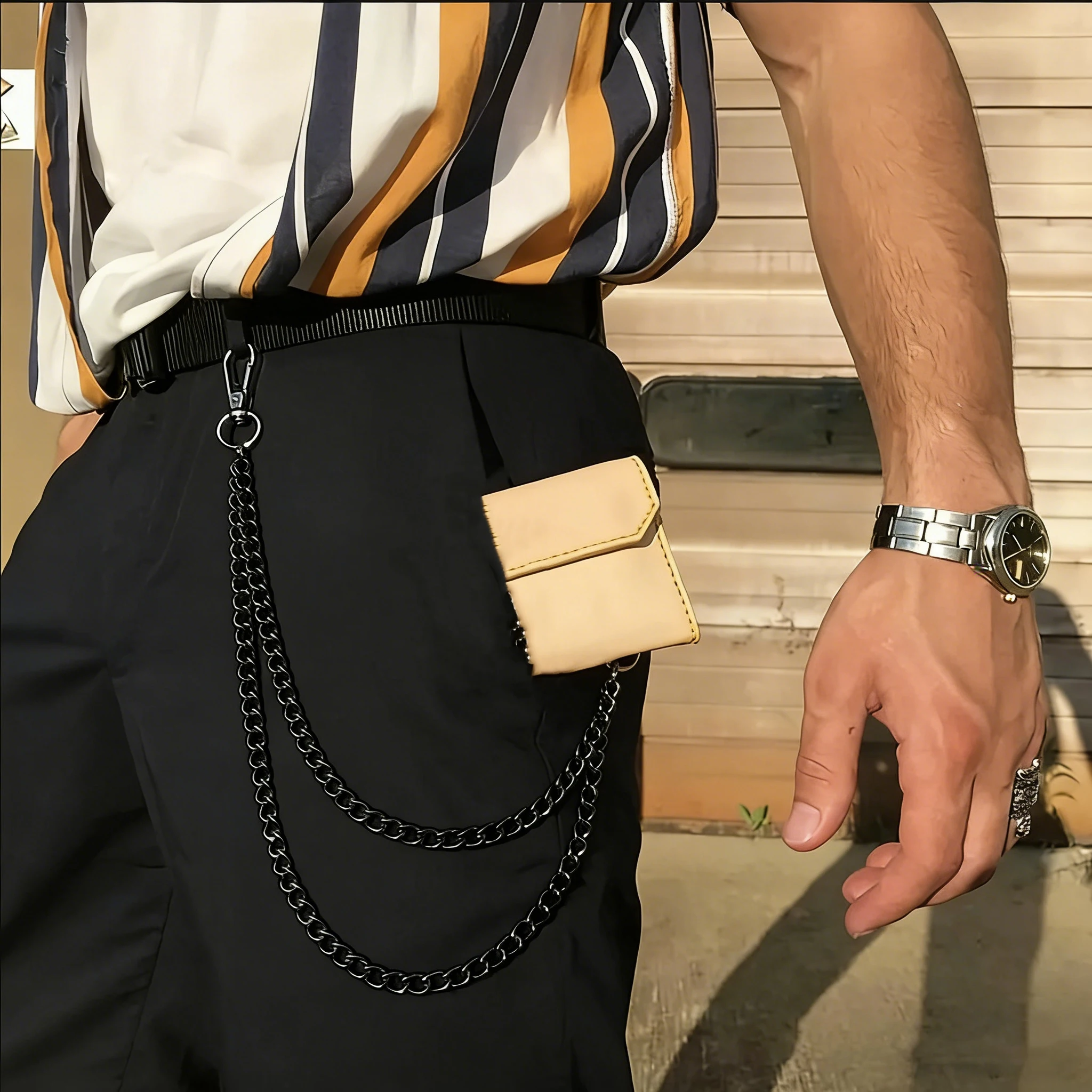 1 piece of hip-hop punk double-layer Cuban alloy men's pants chain, suitable for street party rappers as a daily wear body chain