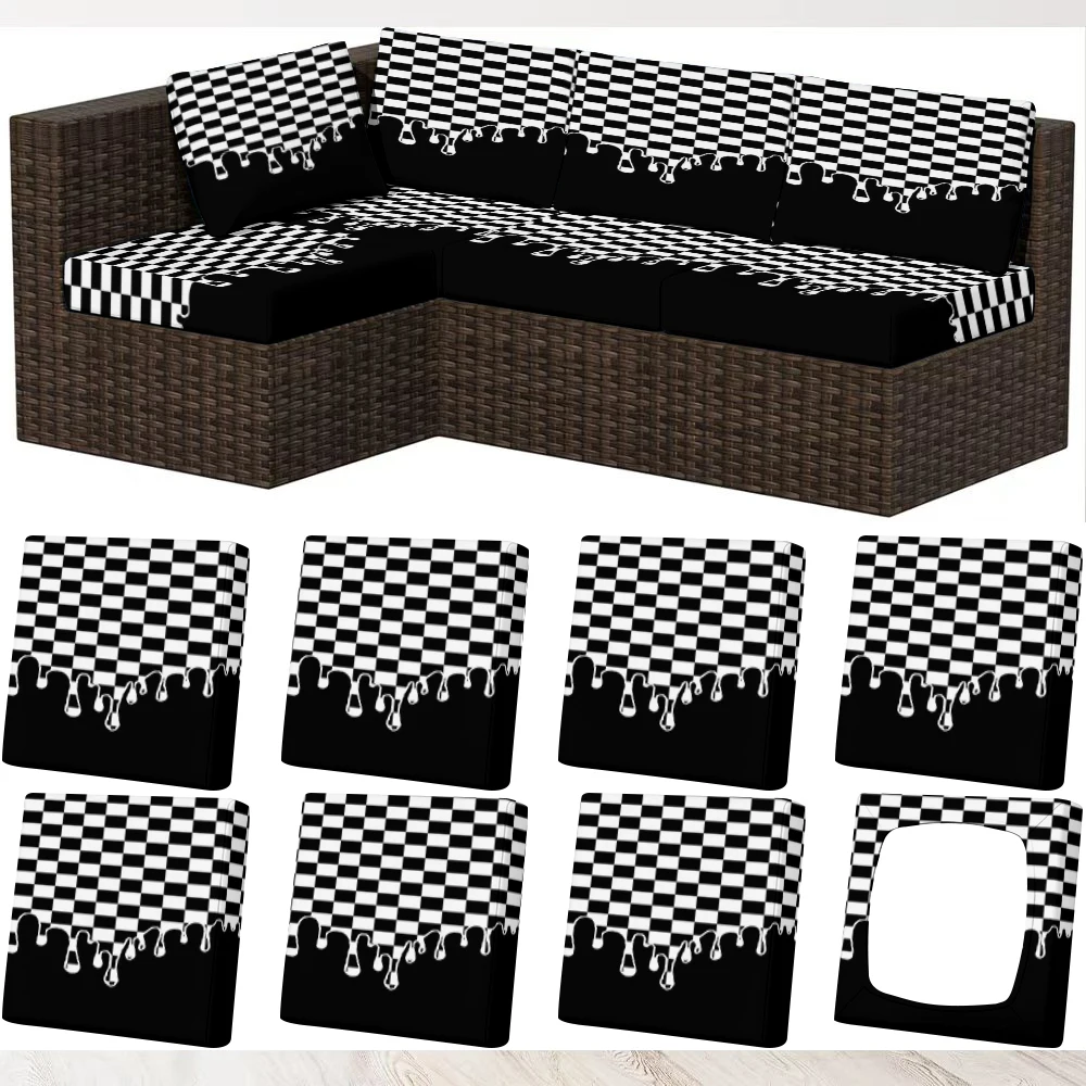 Summer Outdoor Sofa Cover,Checkerboard Tassel Print Milk Silk Sofa Cushion Cover,Soft Breathable,Pet - Friendly
