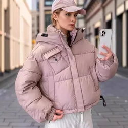 YJKDYK Women's Winter Jacket Female Pure Color Thicken Warm Parkas Coats Women's Hooded Pocket Cotton Jacket Women's Clothing