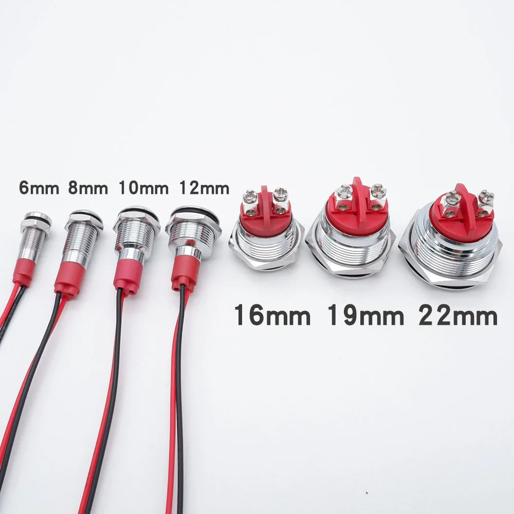 Metal Indicator Light Signal Lamp LED Lamp 6/8/10/12mm With Wire 16/19/22mm No Wire 3-6V 12-24V 110-220V Red Green Blue Orange
