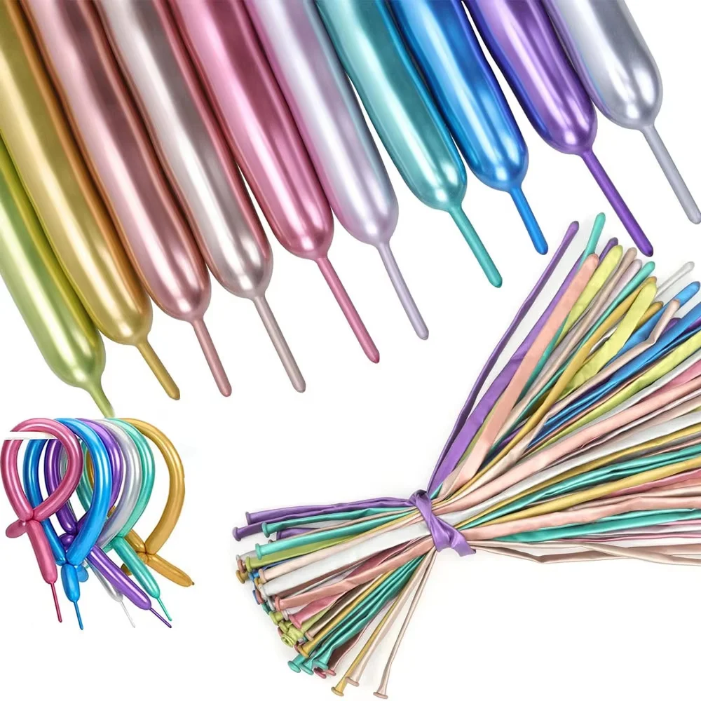 10/20pcs Magic Glossy Metal Latex Balloons Long Shape Thick Chrome Metallic Colors Air Balls Globos Birthday Party Decorations