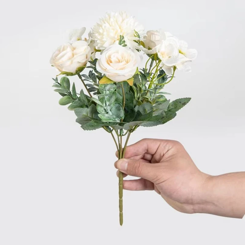 

Artificial Flower Rose Chrysanthemum Silk Bridal Bouquet Wedding Outdoor Garden Festival Home Room Vase Table Diy Gift Box Decor