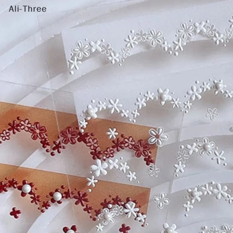 5D 플로럴 프렌치 네일 아트 스티커 초박형 슬라이더 장식 데칼 꽃 진주 셀프 접착 DIY 매니큐어 여성용