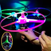 Kids LED Lighting Pull String Flying UFO Toy Spinning Top Luminous Flying Disc Propeller Toys Outdoor Game Sports Toy Gift