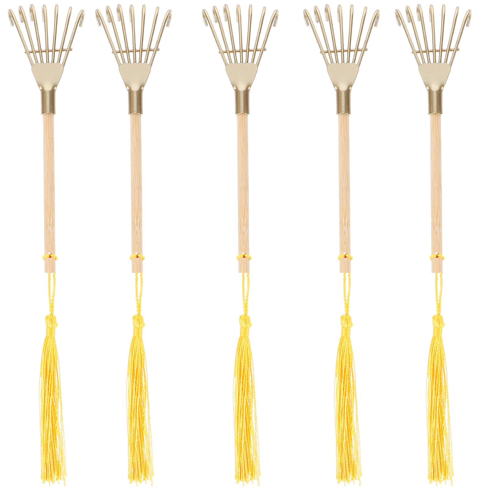 5 個の装飾品ゴールデンアイアンレーキ装飾オーナメント小さな金属デスクトップミニミニチュアレーキ花壇用ガーデン