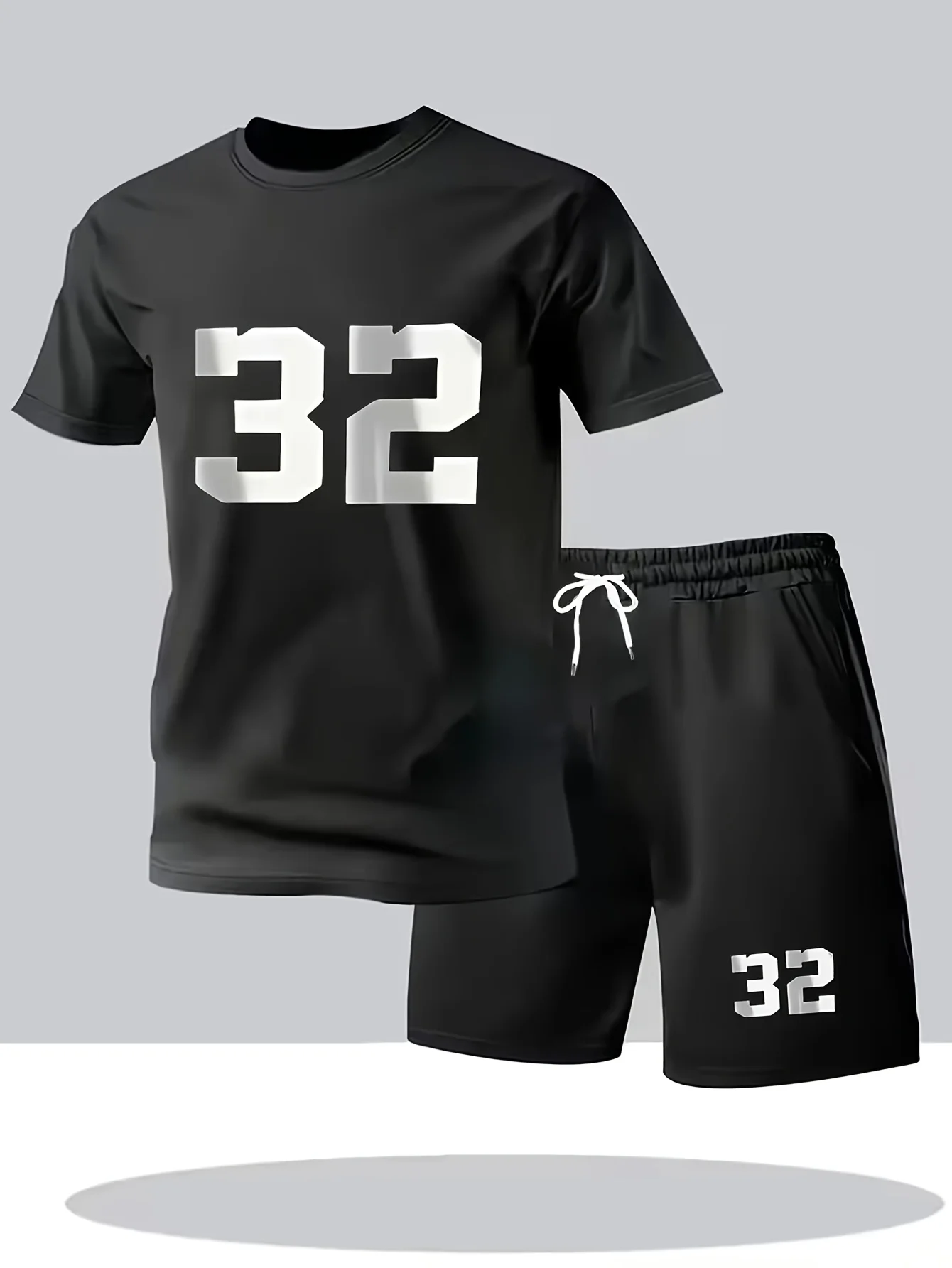 

Men's casual sportswear set, featuring a short-sleeved round-neck T-shirt and comfortable shorts. Printed with letter design