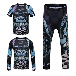 Kids Bjj Rashguard jiu jitsu MMA T-shirt+Pant KickBoxing Sets Boy Gym Children Muay Thai Shorts MMA Clothing Compression Tights