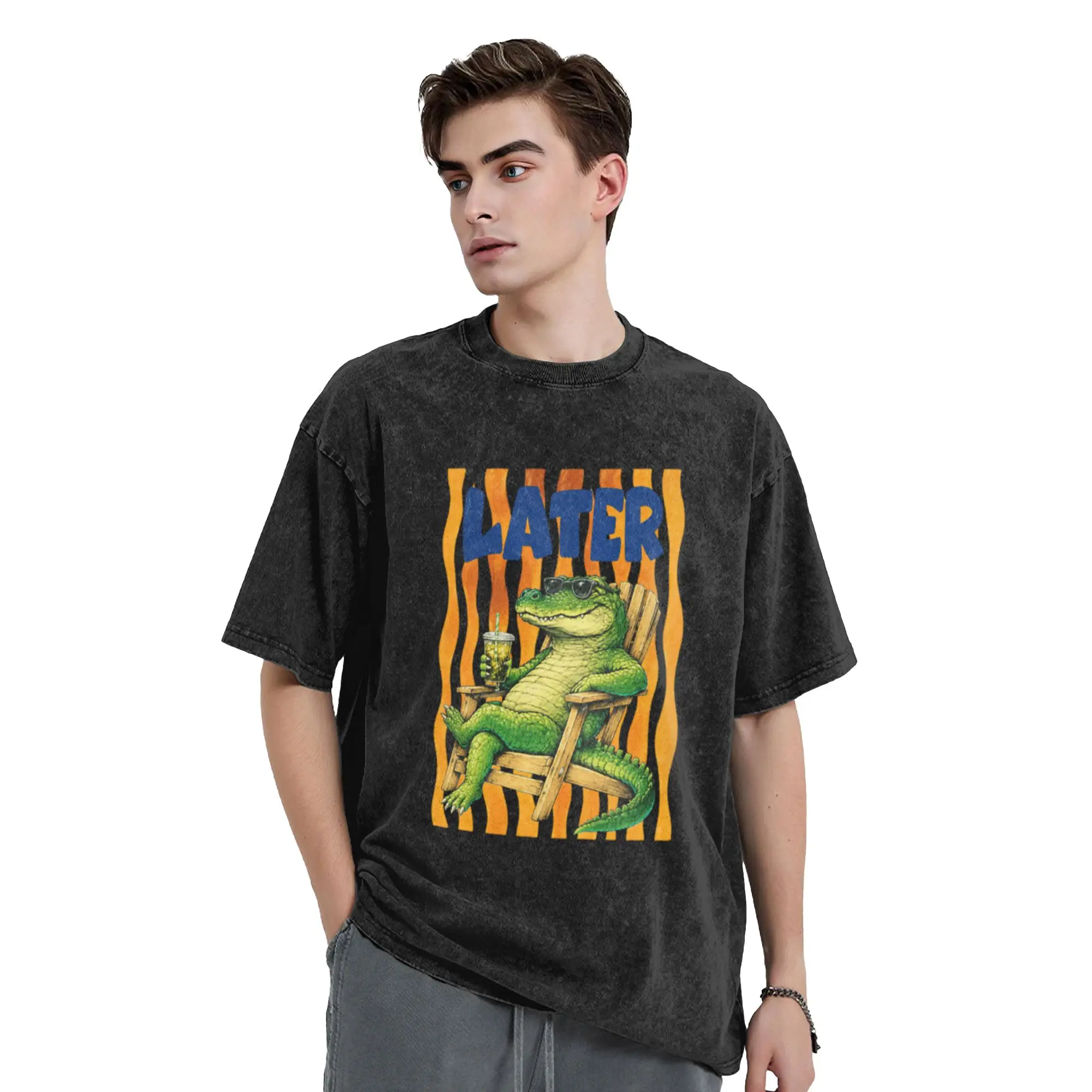 Sunglasses-Wearing Alligator Relaxing Classic Comfort A Vintage Oversized Cotton Unisex T-Shirts
