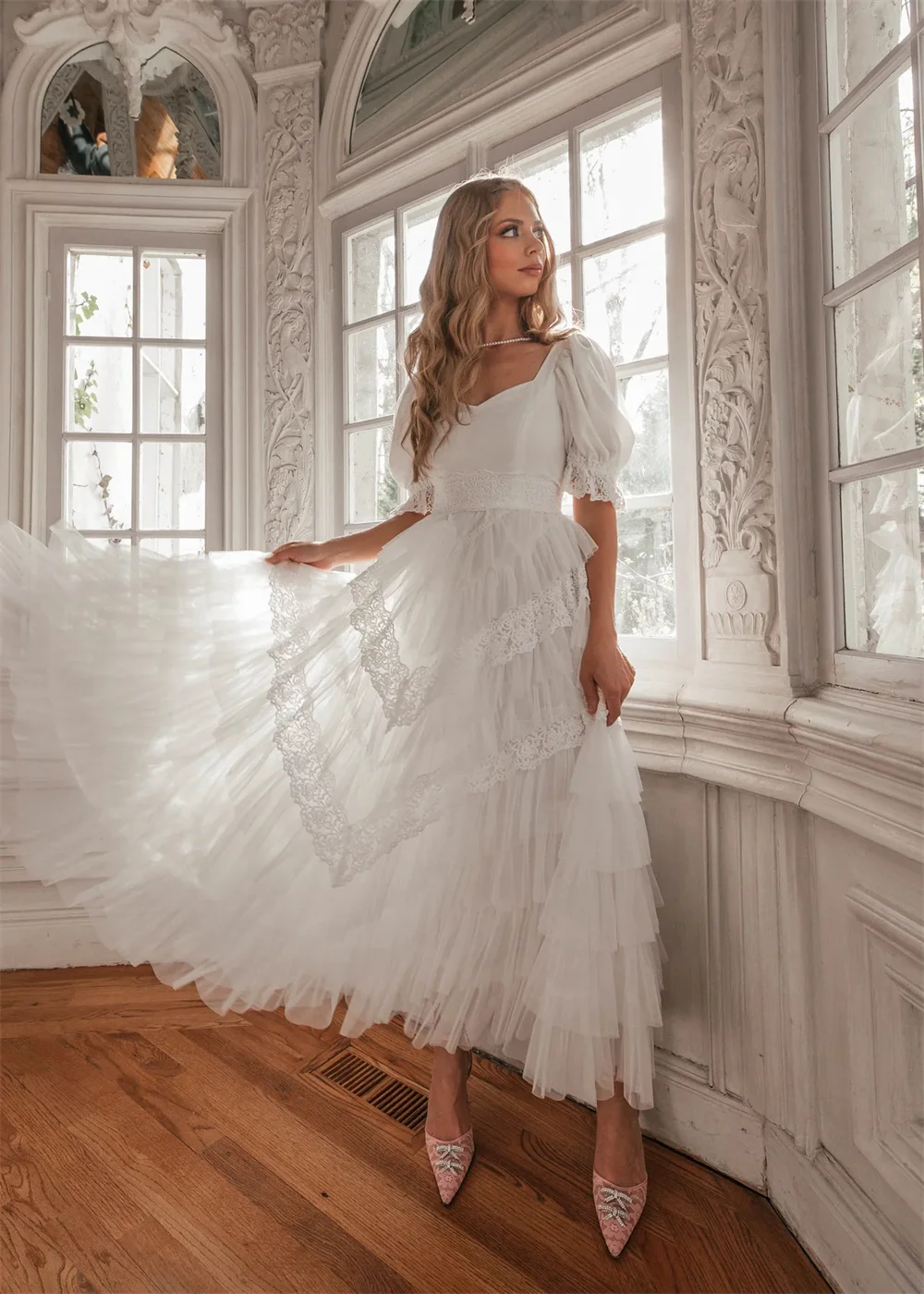 Jessica-Robe de Rhblanche en dentelle et tulle, tenue de soirée princesse, pour occasions formelles et mariage