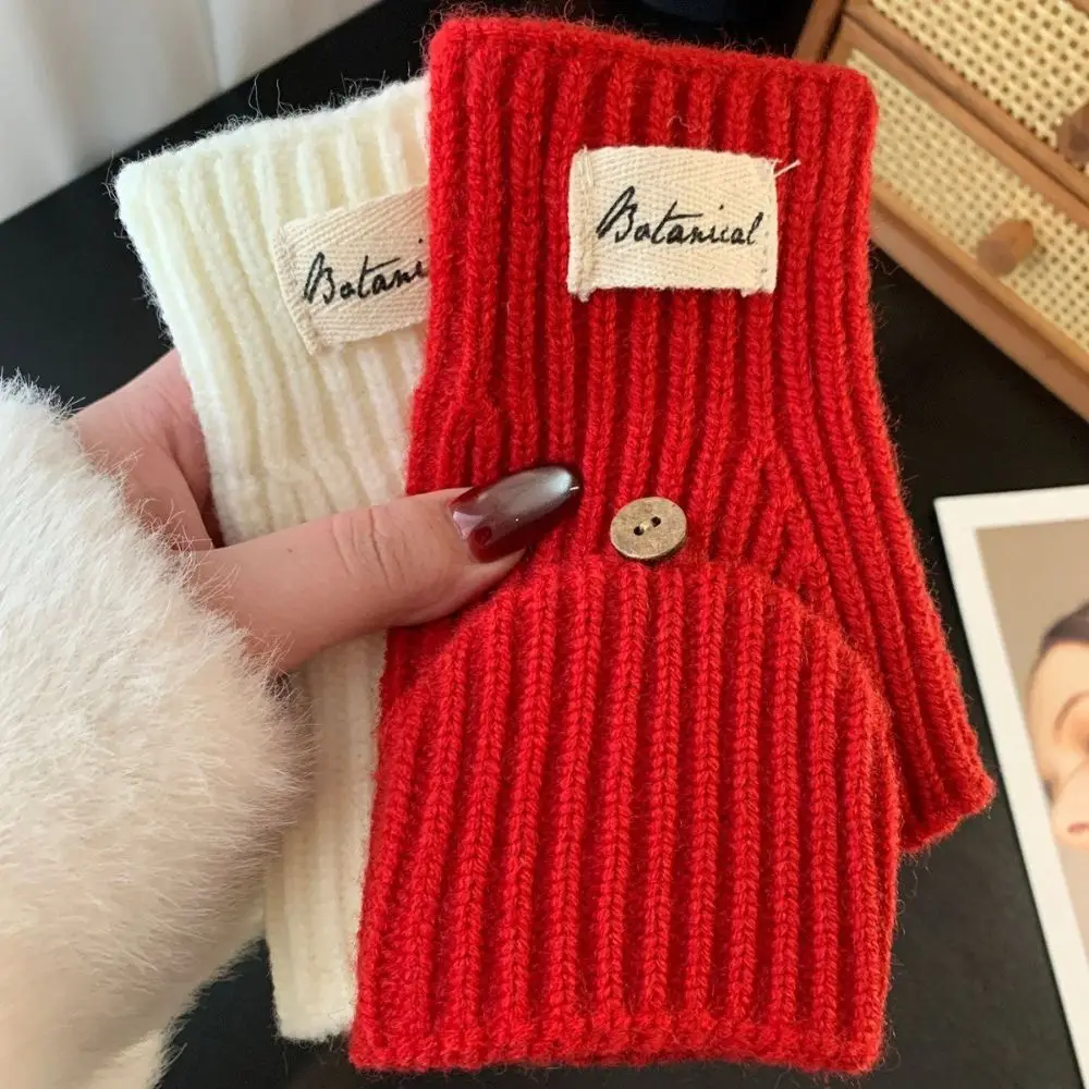 Korean Style Cycling Winter Flip Top Gloves Daily Wear Unisex Warm Convertible Gloves Windproof Ribbed Knitted Gloves For Women
