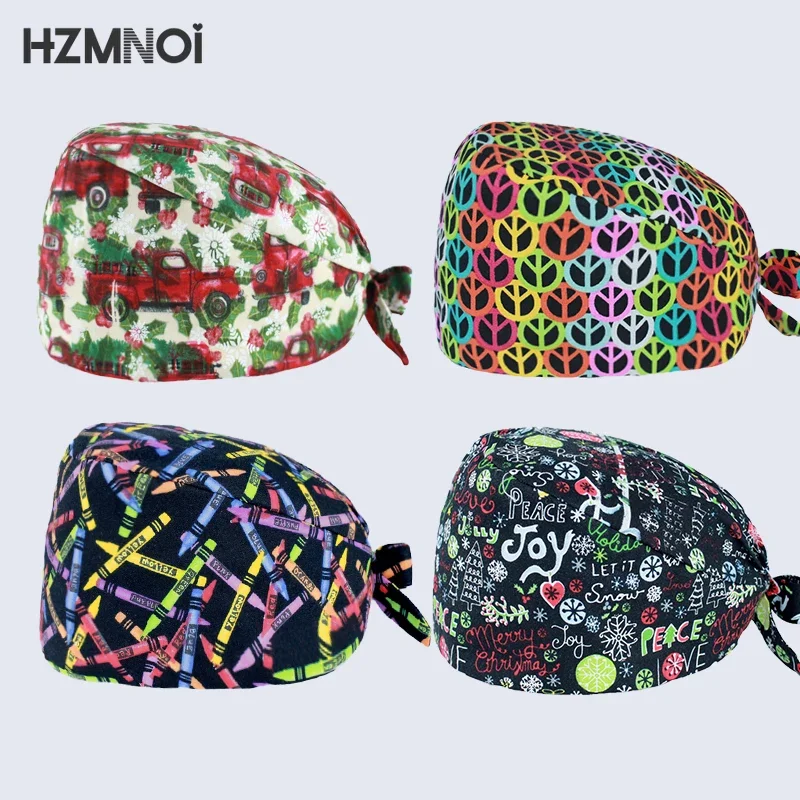 Gorro Clínicos Cartoon Printing Scrubs Caps Surgery Hat Men Nurse Scrubs Cap Pet Clinic Work Hat Medical Scrub Hats scrub cap