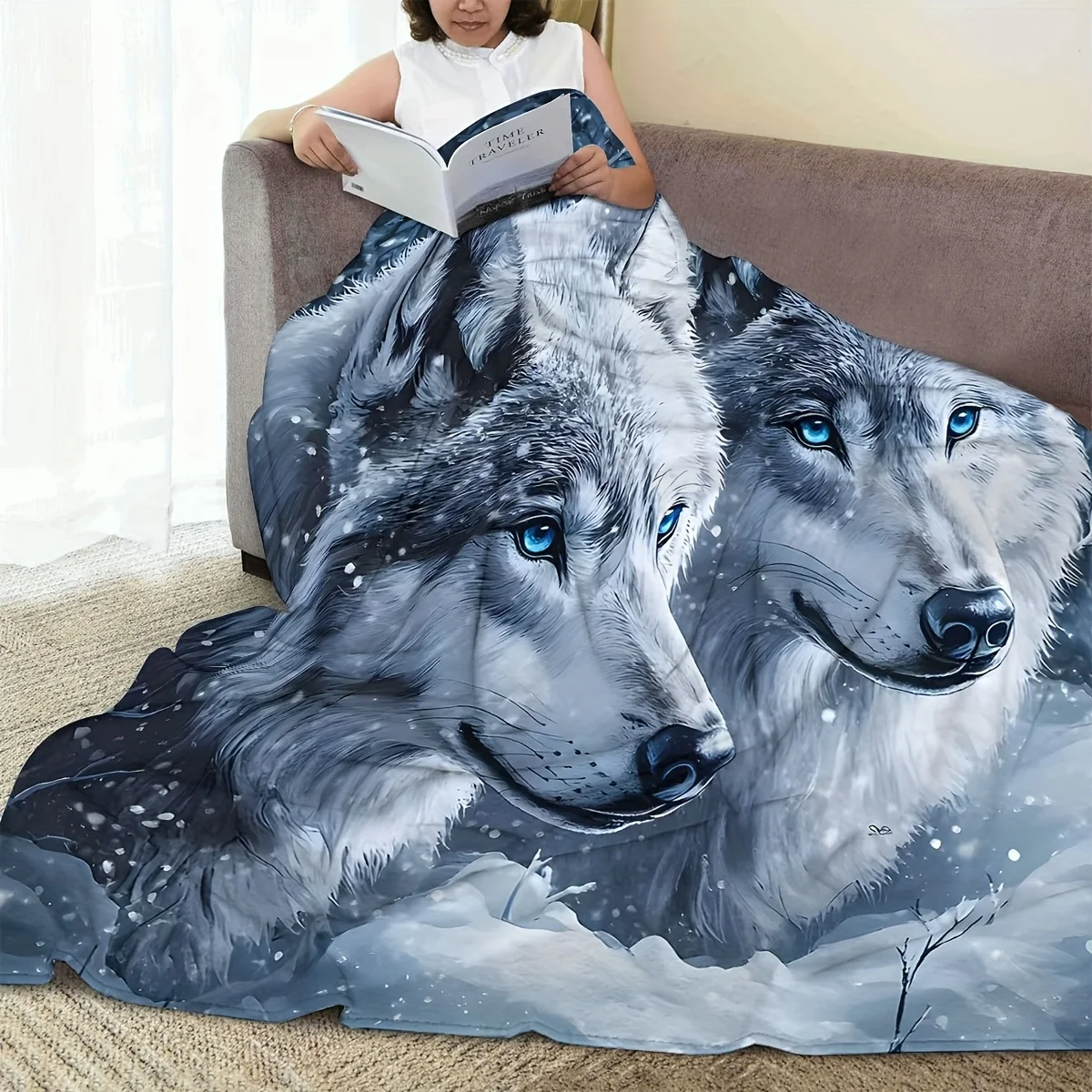 Wild Wolf Pattern Soft Cozy Throw Blanket, Domineering Animal Art Couch Bed Warm Wrap for Travel, All Season Decor Gift