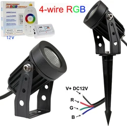 with remote control RGB 4-wire COB Garden Lawn Lamp Light 9W 12V Outdoor LED Spike Light Path Landscape Waterproof Spot Bulbs
