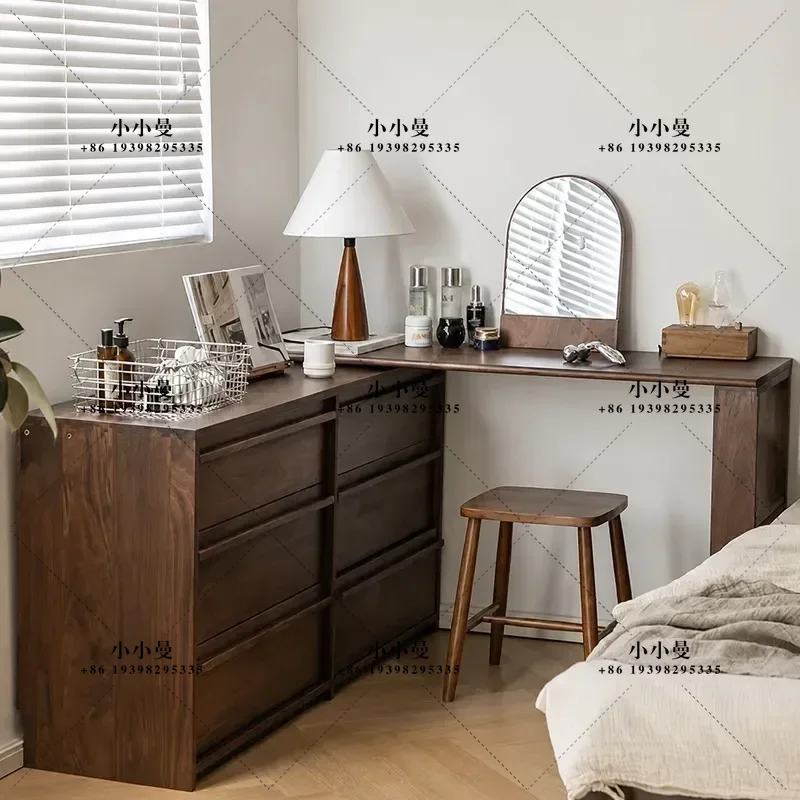 Nordic Black Walnut Dresser Bedroom Bedside Chest Cosmetic Table Integrated Storage Furniture for Small Apartment