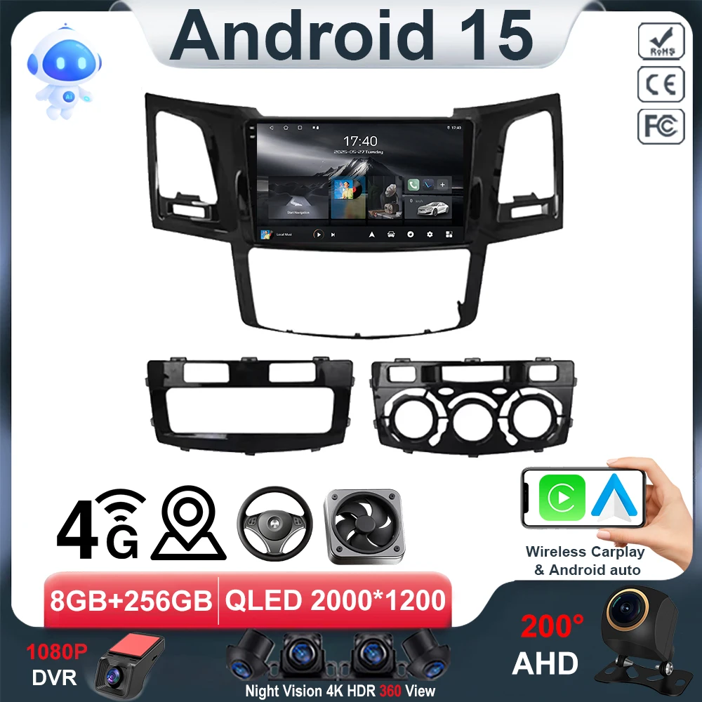 

For Toyota Fortuner 1 AN50 AN60 HILUX Revo Vigo 2005-2014 Car Radio Android 13 Multimedia Video Player CarPlay Auto 4G GPS
