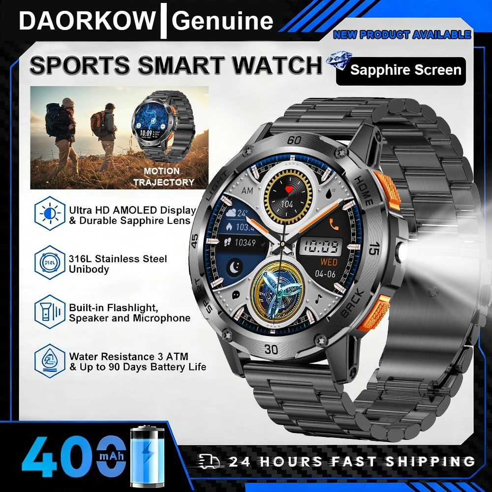

From DAORKOW Military Outdoor GPS Smart Watch Men LED Flashlight Compass Sports Mode Watch Bluetooth Call Waterproof Smart Watch