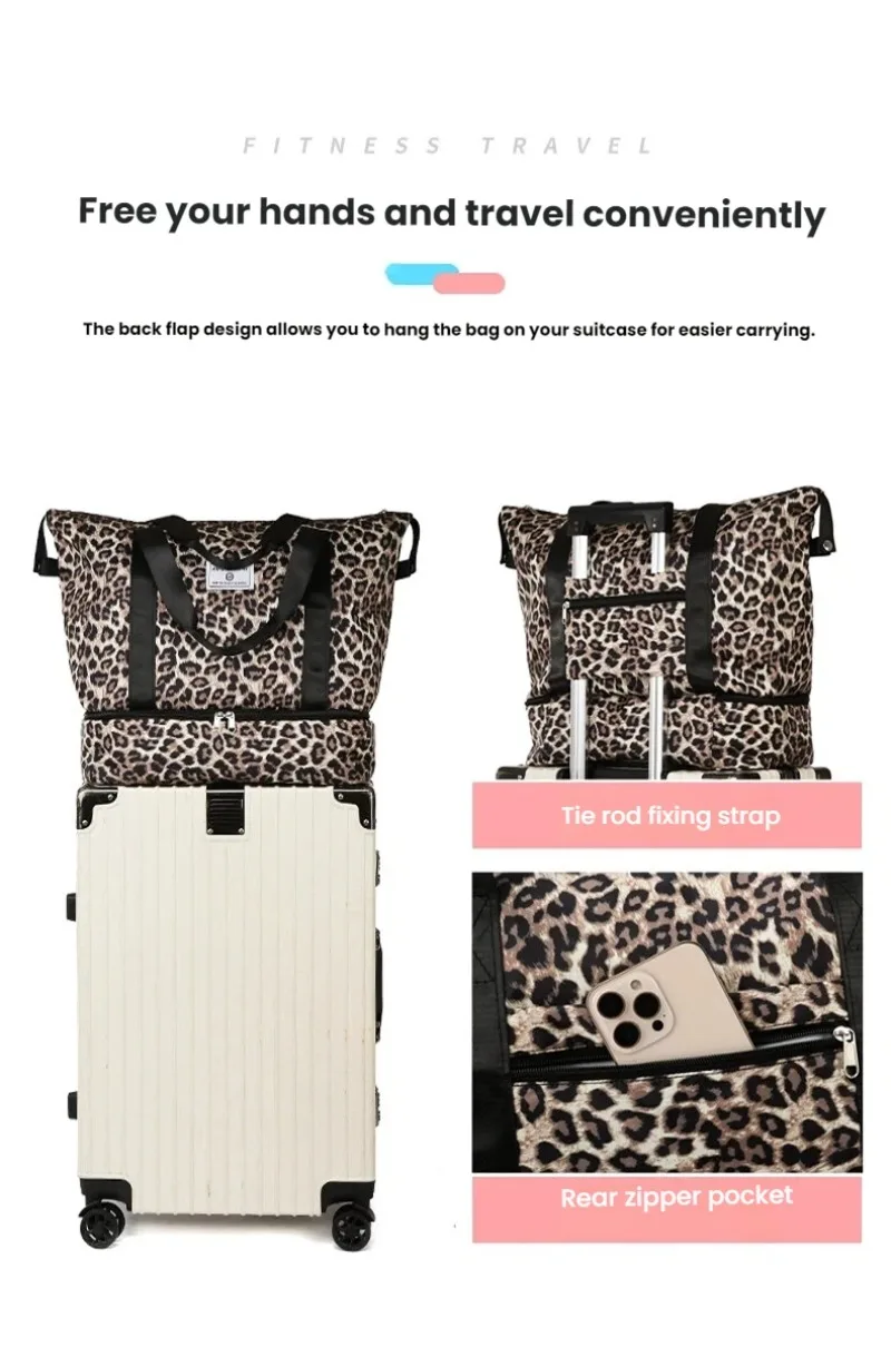 Modische Leopardenmuster-Reisetasche Sport- und Fitnesstasche Yoga-Handtasche Geeignet für Reisen, Fitness, Tourismus, Yoga und Andere Aktivitäten – Detail 15