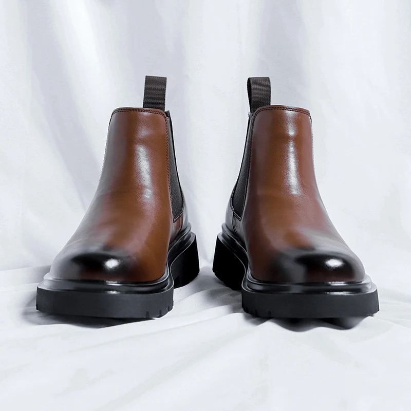 

Winter Men Chelsea Low Cut Boots Retro Height Increasing Casual Comfortable Fashionable, Simple Breathable Chimney Short Boots