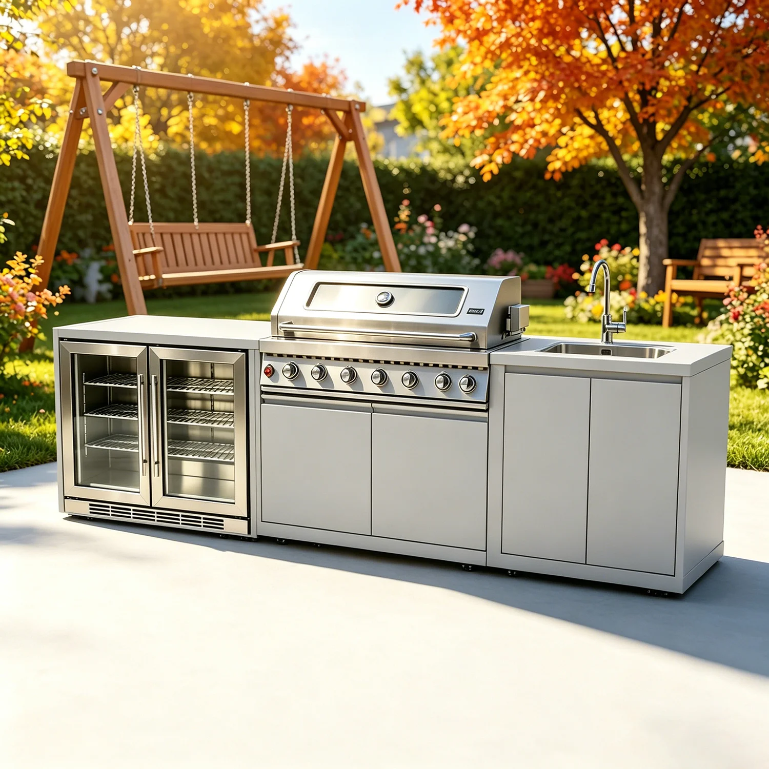 Full Outdoor Kitchen With Grill, Sink & Accessories, Modern Outdoor Kitchens, Durable All-weather Set For Patio And Garden