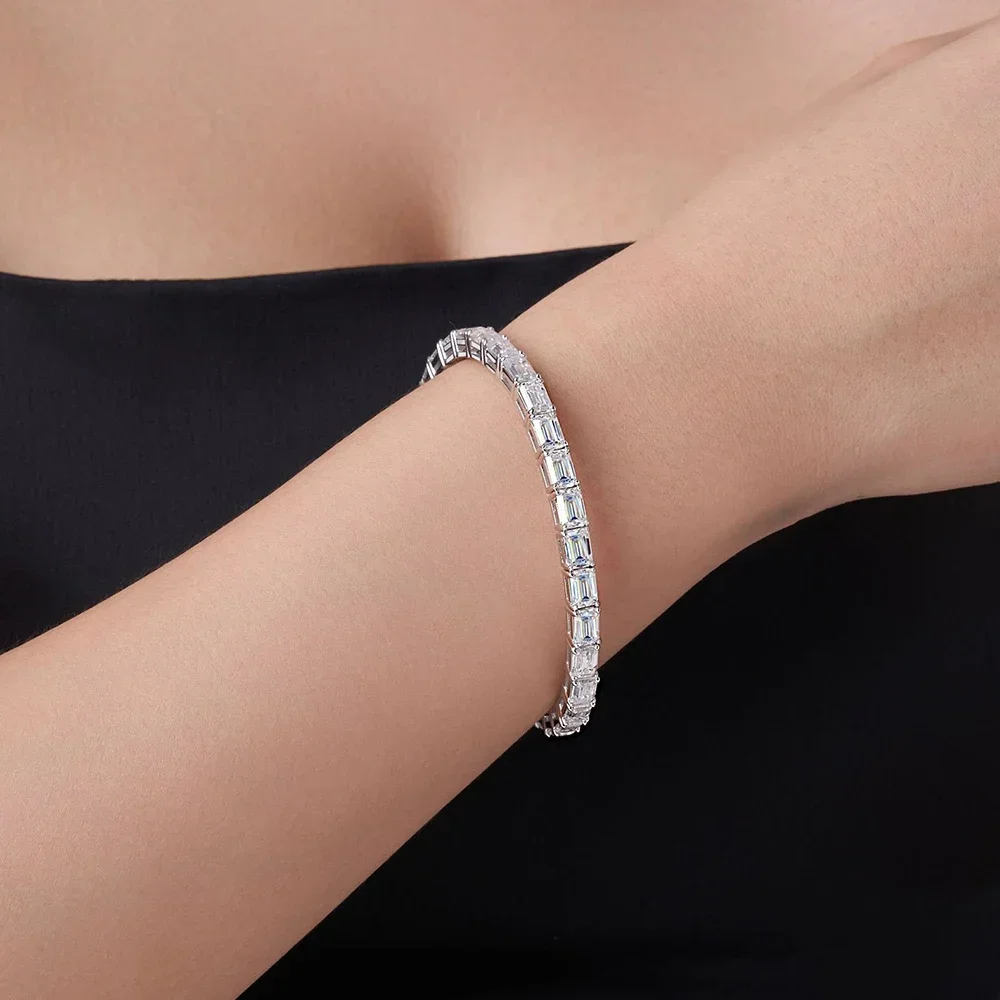 NASIA 4*6mm Emerald Moissanite Open Bangle Pure S925 Silver Certified Diamond Cuff Bracelets Gift for Women Fine Jewelry 2026