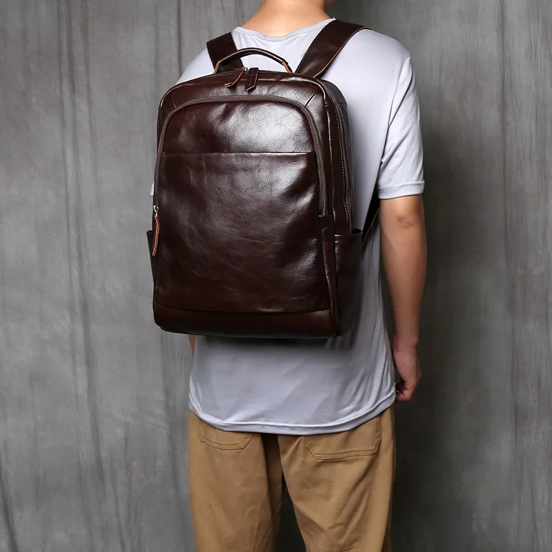 NZPJ Retro Echtes Leder männer Rucksack Mode Rucksack Top Schicht Rindsleder Computer Rucksack Große Kapazität Reisetasche – Detail 3