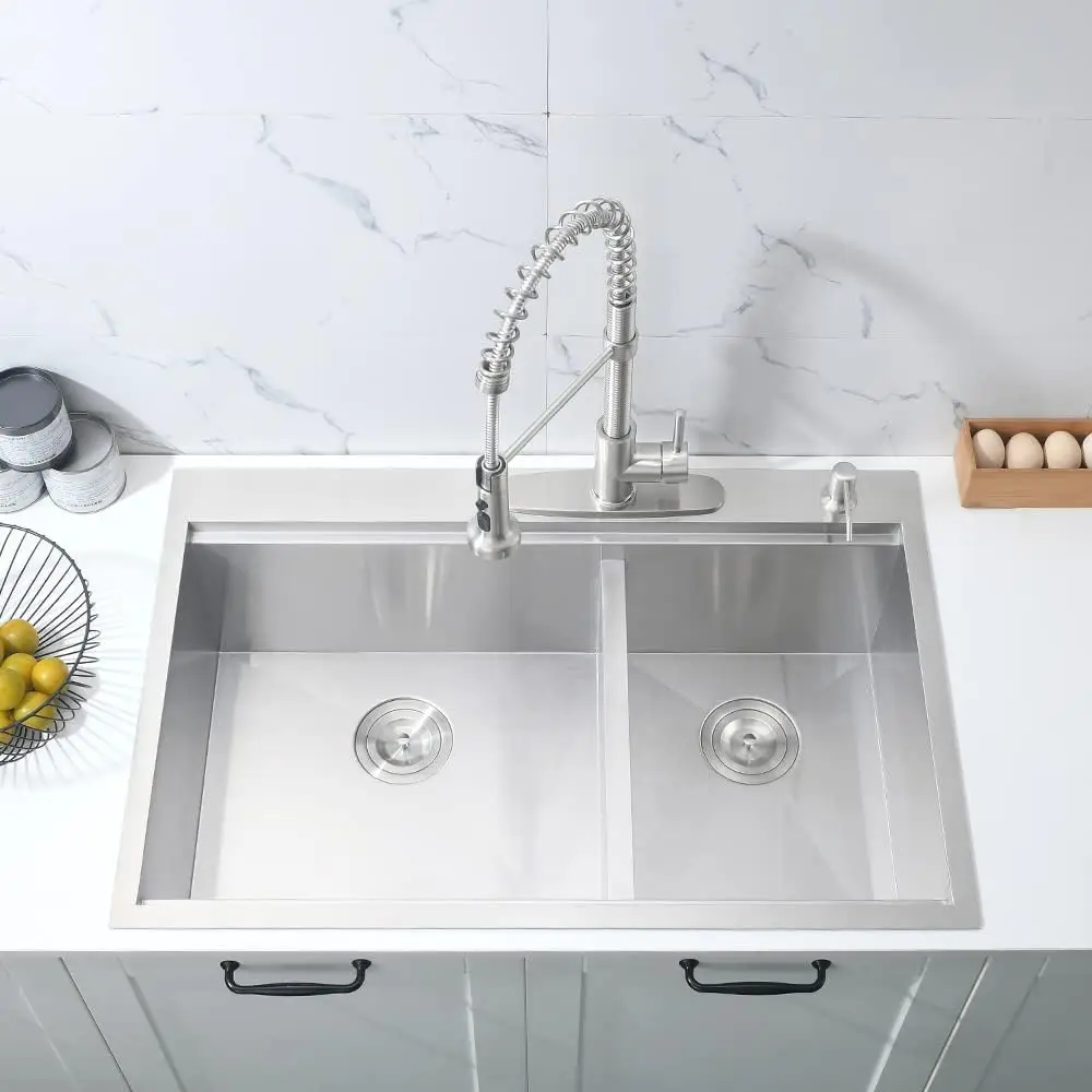 Kitchen Sink Workstation- Drop In Kitchen Sink Stainless Steel Double Bowl Kitchen Sink