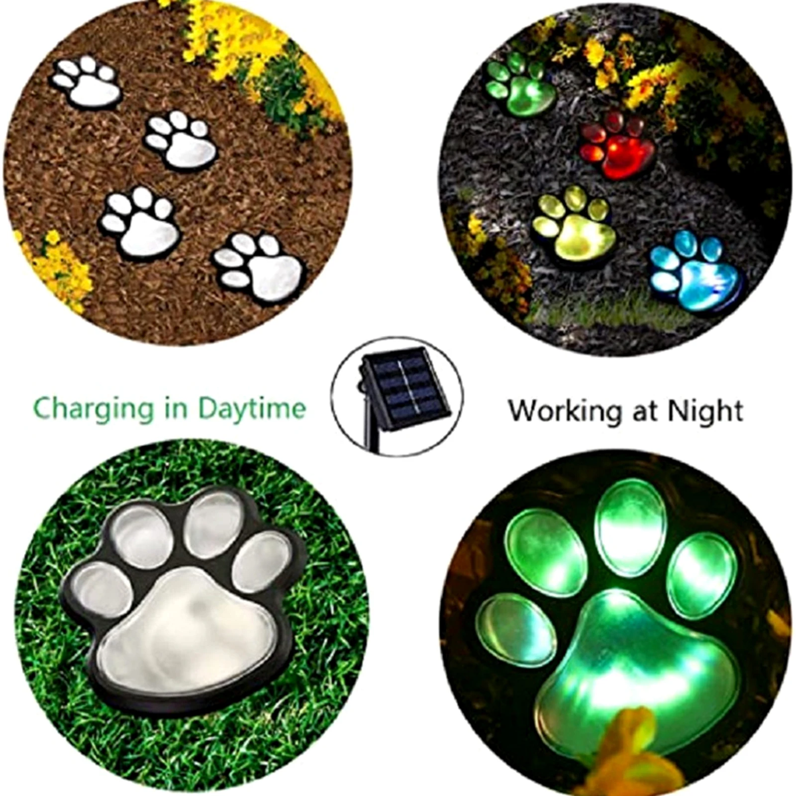 Dog Paw Print Solar LED Lights Floor lamp Garden Decor 4 in 1 Waterproof Solar Lights String Lamp for Outdoor Patio Lawn Decor