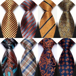 Luxury 8CM Mens Necktie Brown Color Dot Stripes Paisley Ties For Man Groom Jacquard Woven Neck Tie For Business Wedding Party