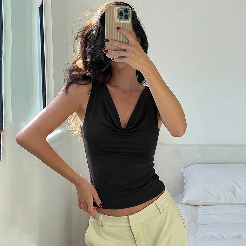 Hugcitar Swing-Kragen Einfarbiges Slip-Kleid Rückenfreies Schnür-Top Sexy Schlankes Crop-Top Frühling Sommer Damen Neue Mode Outfit Urlaub Club – Detail 24