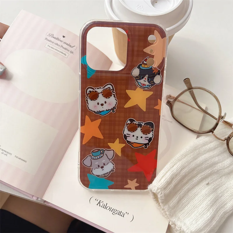 Kawaii الكرتون الكلب الحيوان ستار قضية الهاتف آيفون 17 برو 16 15 14 برو ماكس غطاء مع سلسلة للصدمات لطيف واقية C