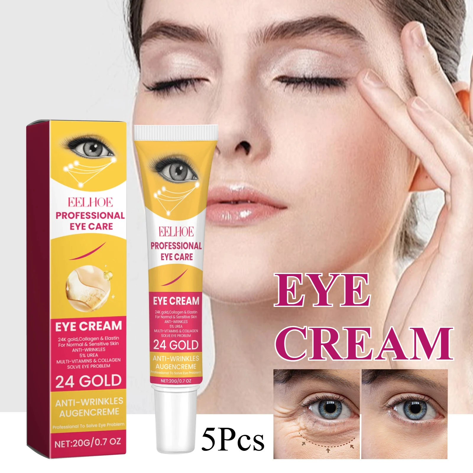 24k Gold Eye Cream Kit Collagen Anti Wrinkle Cream Improve Dark Circles Eye Bags Reduce Fine Lines Brighten Firm Moisturize Skin