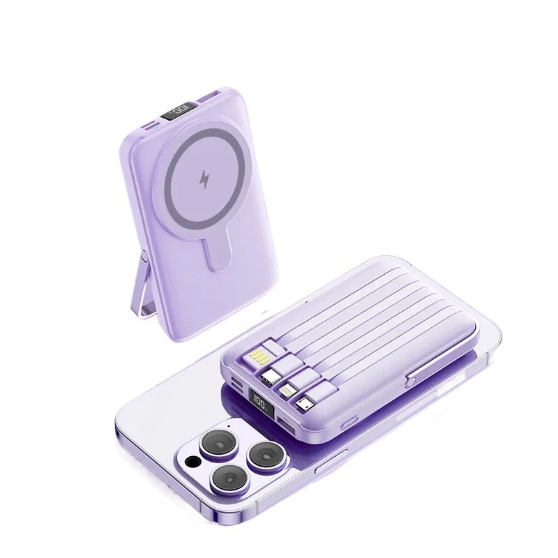 For IPhone 15 14 Samsung Xiaomi Powerbank Built USB C Cable 10000mAh Magnetic Wireless Power Bank