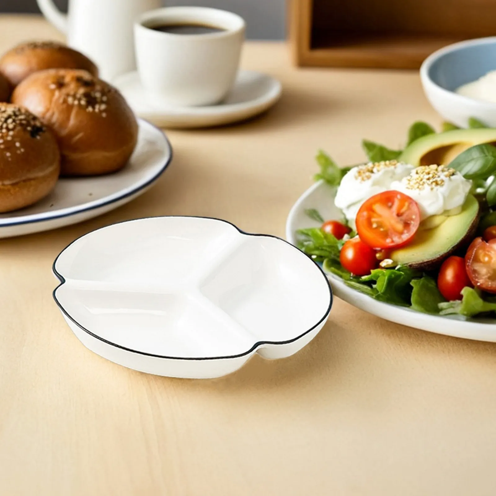Ceramic Portion Control Plate Three-Compartment Serving Platter Microwave Dishwasher Safe Balanced Meal Tray Rational Eating