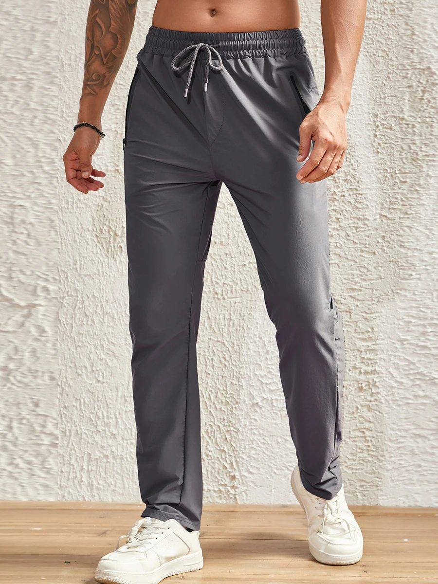 Мужские спортивные брюки с эластичной резинкой на талии, однотонные брюки, повседневные брюки с карманами