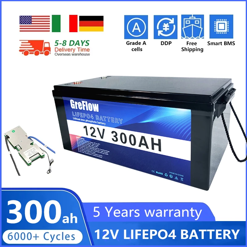 

LiFePO4 12V 24V 48V 100AH 200AH 280AH 300AH Battery Pack Lithium Iron Phosphate Batteries Built-in BMS For RV Solar Boat No Tax