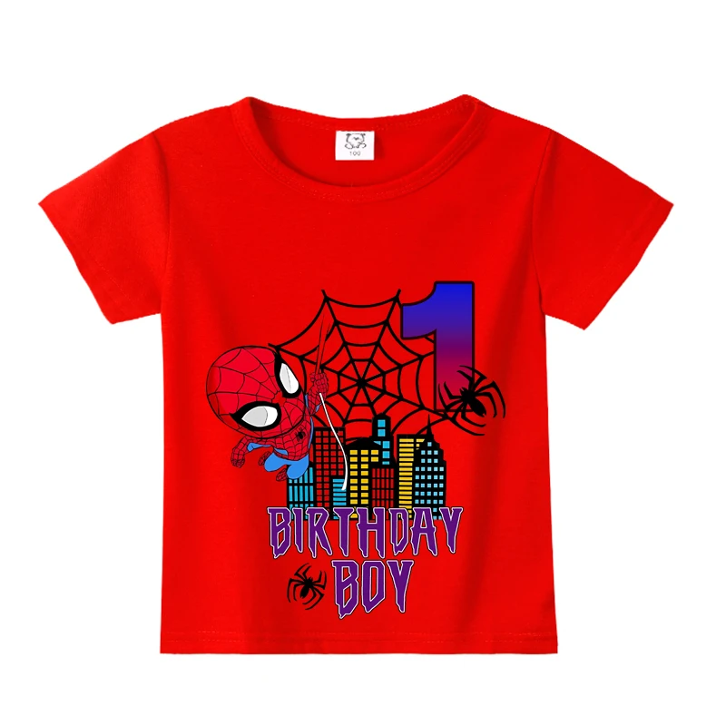 

New Marvels Summer Kid 2 3 4 5 6 7 8 9 SpiderMans and His Friends Birthday Shirt Customized Name Birthday Party Boy T-shirt Gift