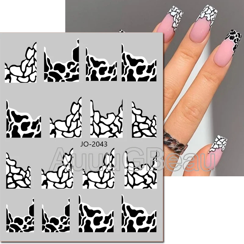 

3d Nail Art Decals Rainbows Waves Black White Leopard French Tips Adhesive Sliders Nail Stickers Decoration For Manicure