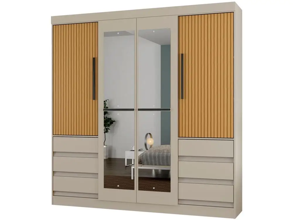Guarda-roupa Casal com Espelho 4 Portas 6 Gavetas Araplac Sofia