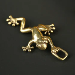 Small Simulation Solid Brass Leaping Frog Statue Keychain Pendant Miniatures Figurines For Home Decor Desktop Car Keychain