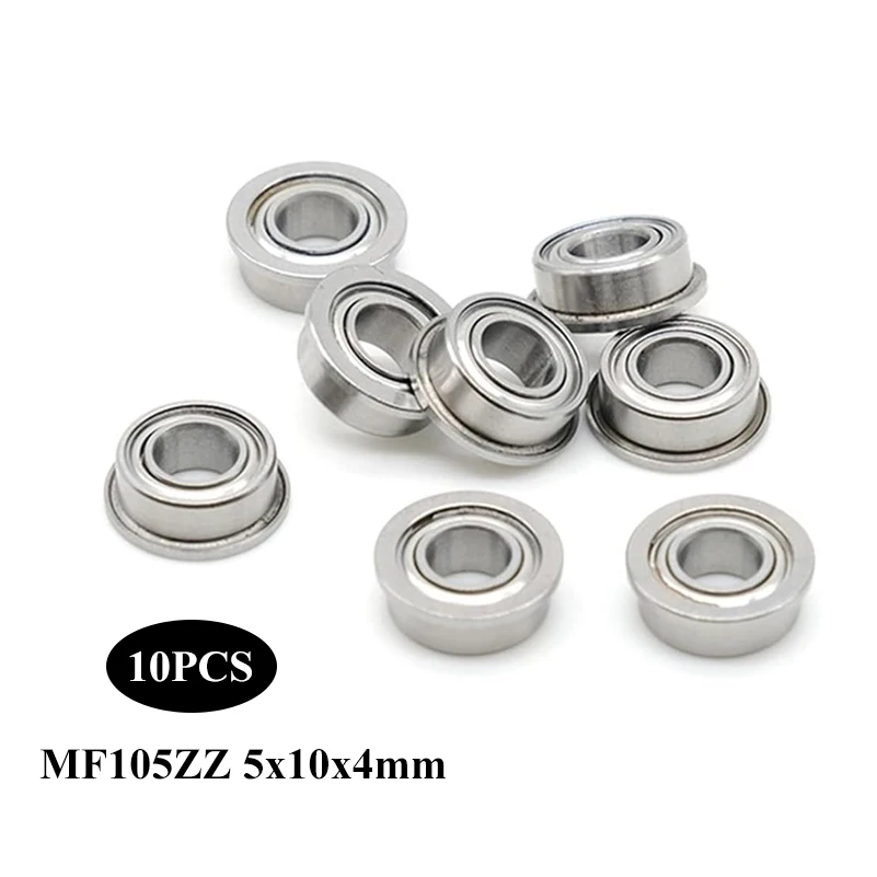 10Pcs MF105zz Deep Groove Flange Ball Bearings 5x10x4mm Double Shielded Miniature Flanged MF105 Z ZZ Mini Bearing for 3D Printer