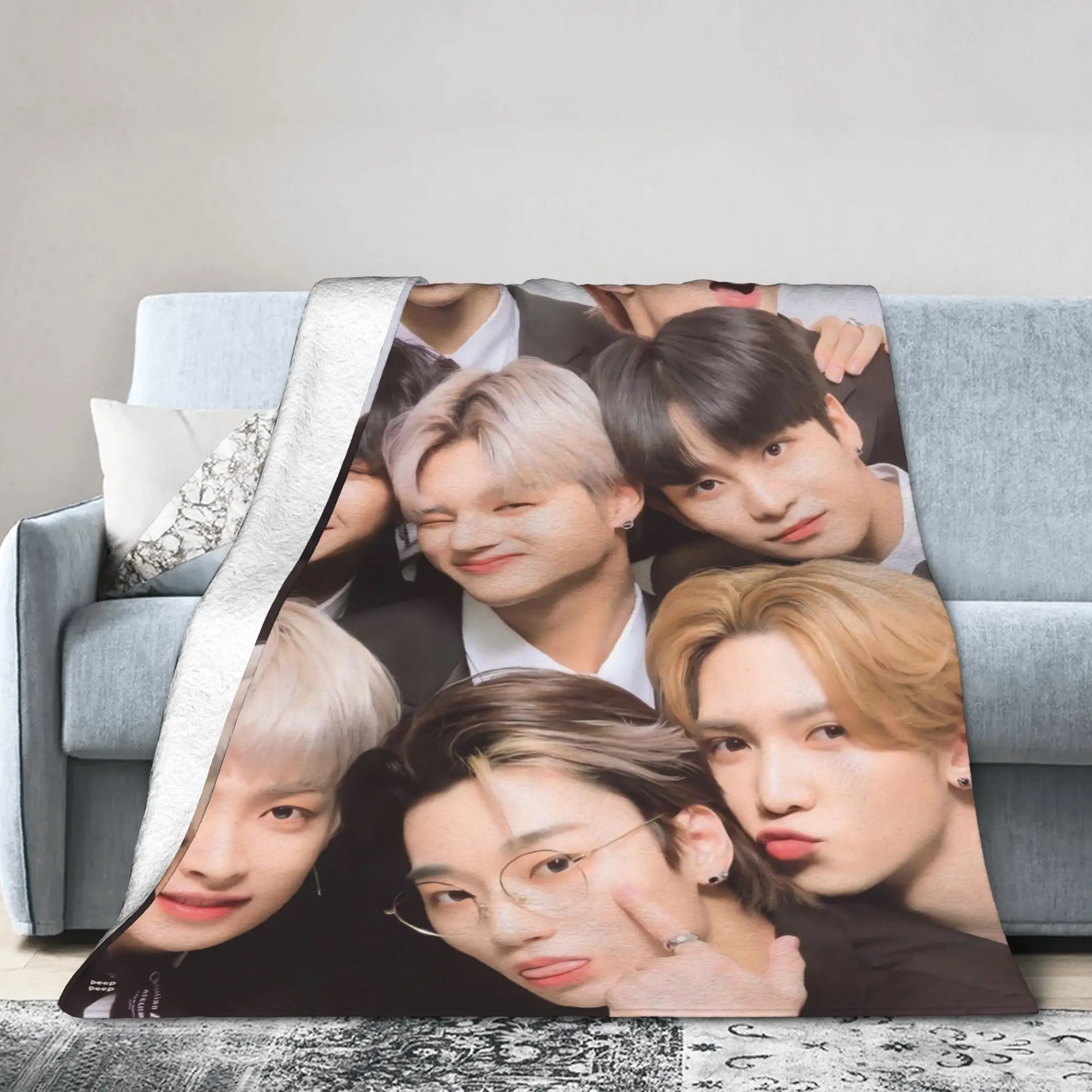 Ateezs Kpop Group Blanket Fleece Spring/Autumn  Multi-function Warm Throw Blanket for Bedding Outdoor Bedding Throws