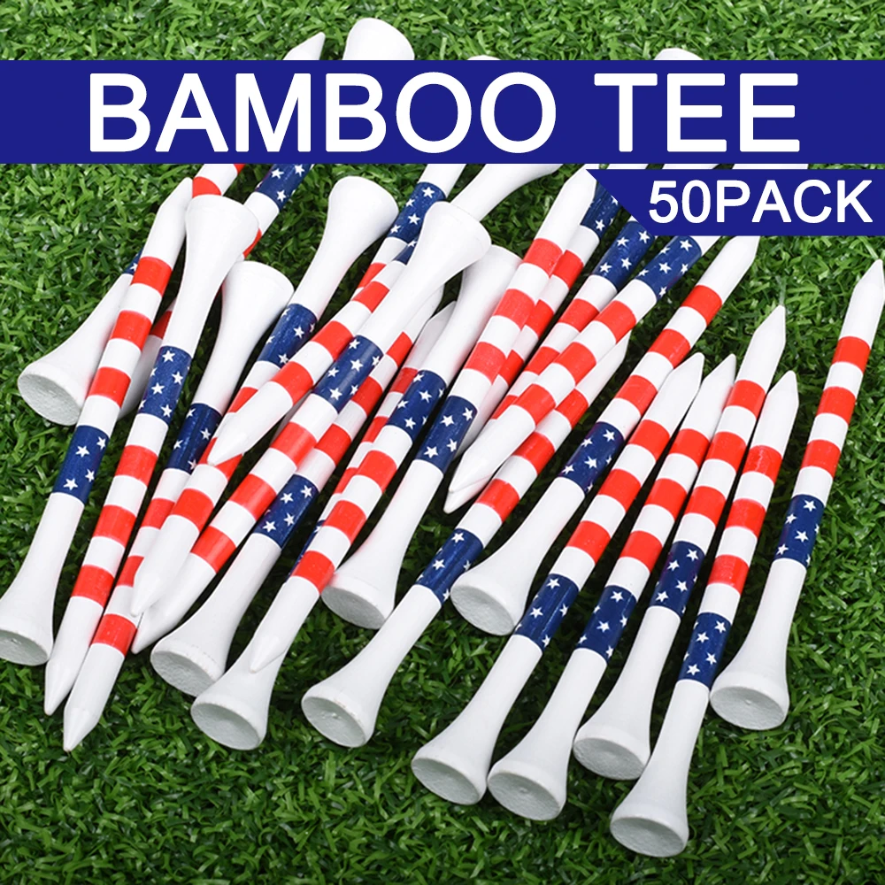 50pcs American Flag Style Durable Bamboo Golf Tees Of (3-1/4\'\' & 2-3/4\'\') Length Golf Ball Holder Golf Training Practice tees