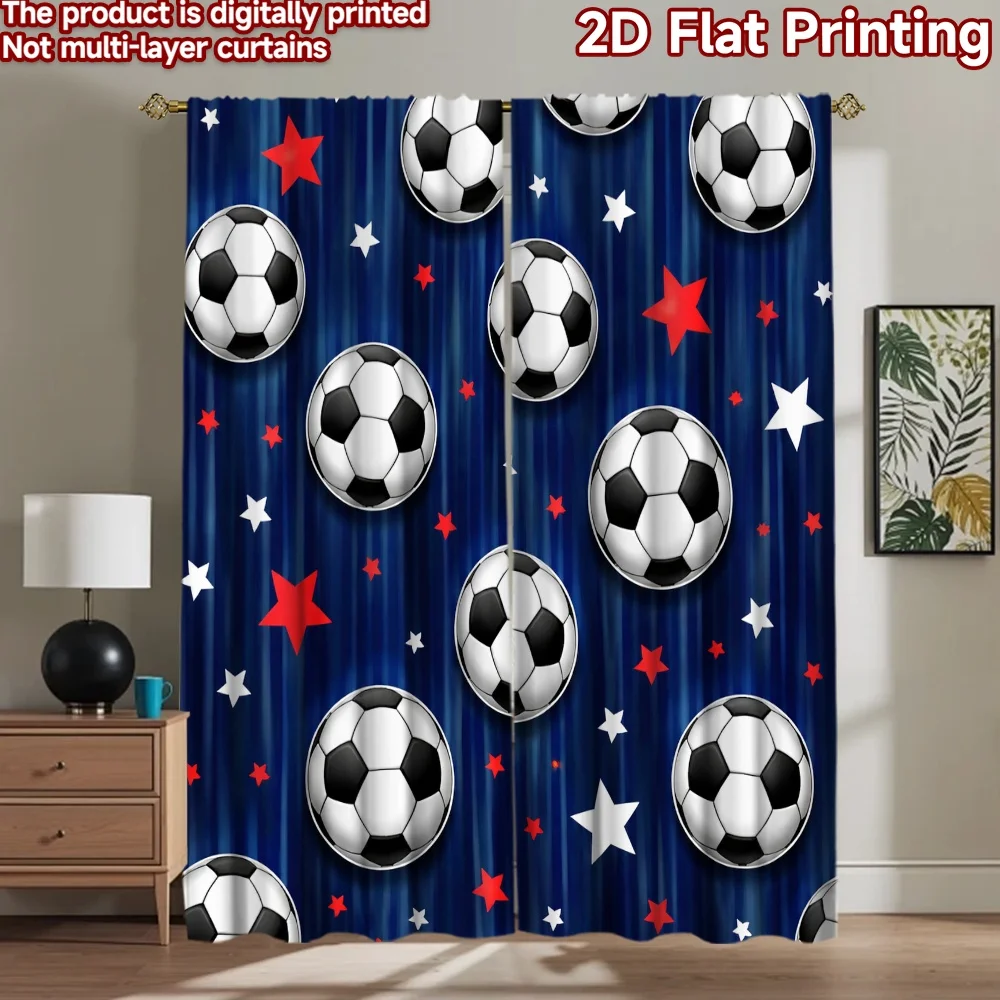2D flat printing 2pcs Curtain Party Window Curtains Soccer Stars Celebration Digital Printed Polyester Drapes Festive Curtains