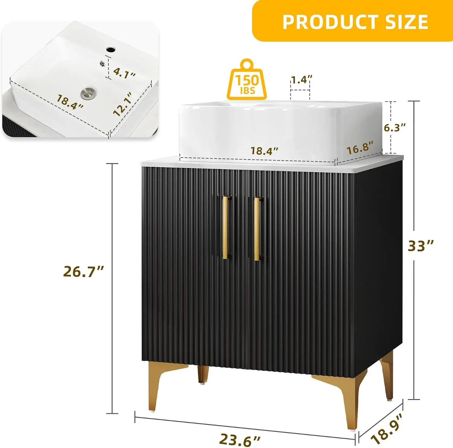 Bathroom Vanity 24 Inch with Counter Top Sink Combo | Modern Bathroom Storage Vanity Cabinet Set Included 2 Large Soft Closing