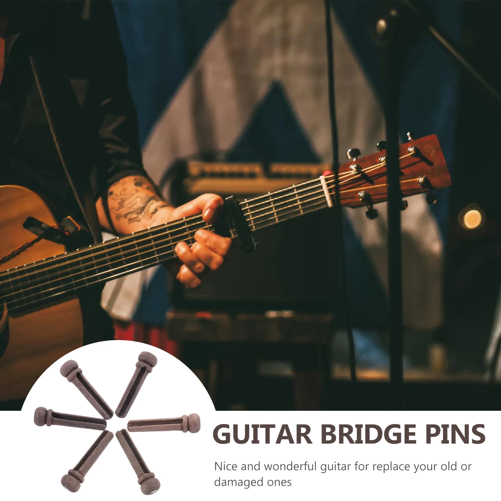 

6Pcs Practical Guitar Bridge End Set Wood Guitar Pin For Acoustic Guitar Replacement Accessories Set