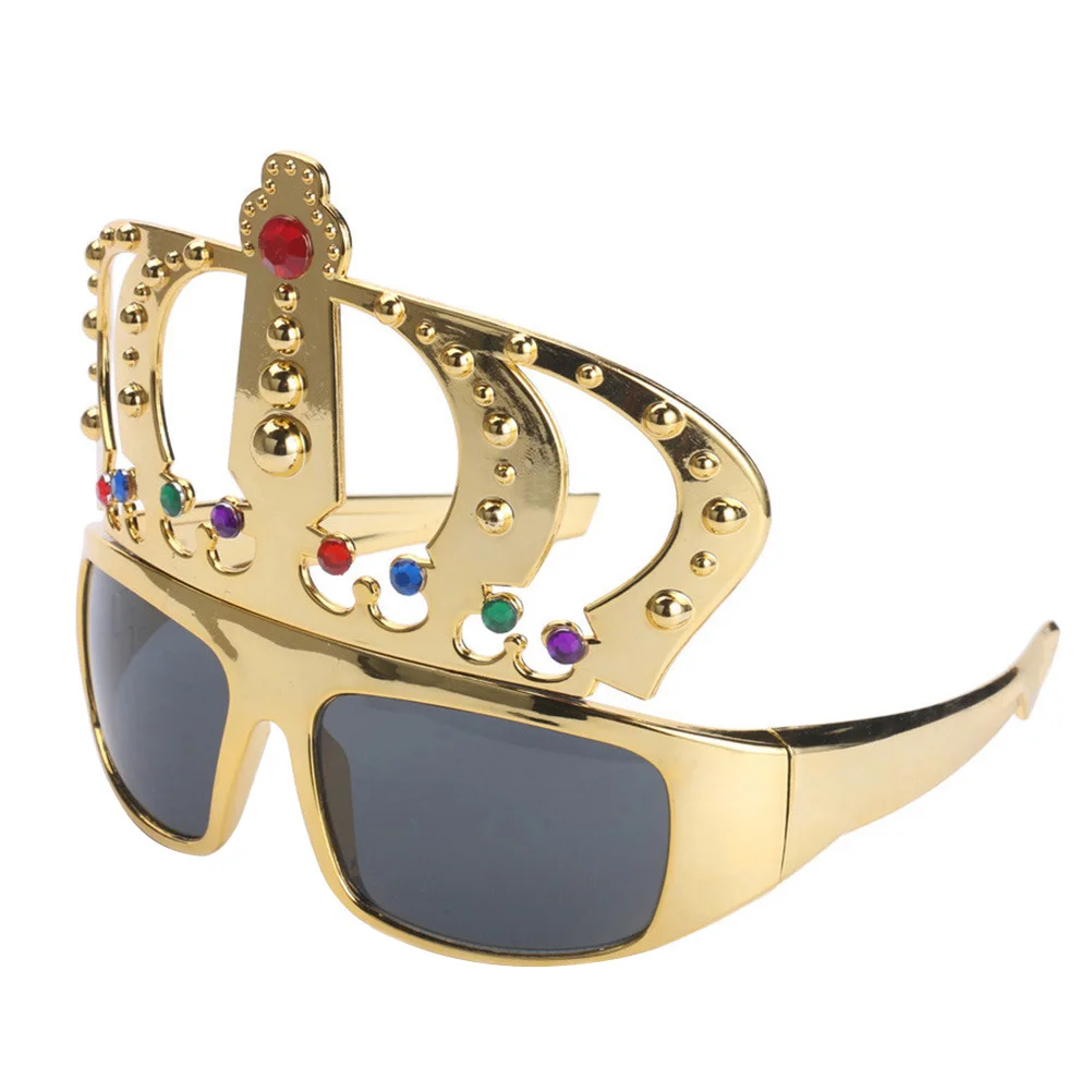 

Golden Crown Glasses with Colorful Rhinestones Novelty Disguised Frames Funny Party Props Plastic -Frames for Costume Wear