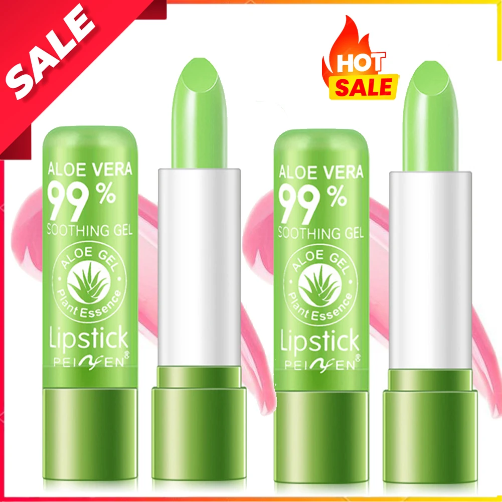 2 Stück Aloe Vera Lippenstift, langlebige Lippenpflege, nahrhafter, prallerer Lippenbalsam, Feuchtigkeitscreme, magische Temperatur, Farbwechsel, Lipgloss
