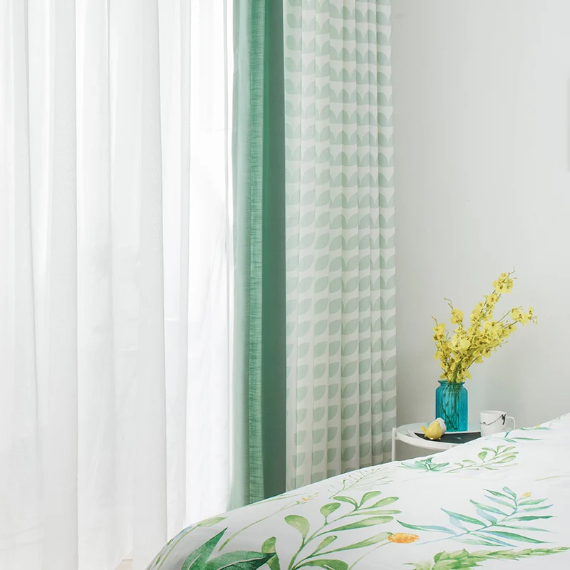 Pastoral Green Leaves Curtains for Living Room, Nordic Cotton Linen Panel, Backdrop Curtain, Finished Drapes, Window Decor